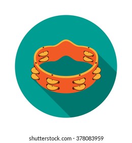 Vector illustration of musical instrument. Flat tambourine with shadow.