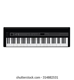 Vector illustration of musical instrument isolated on white synthesizer. Piano keys