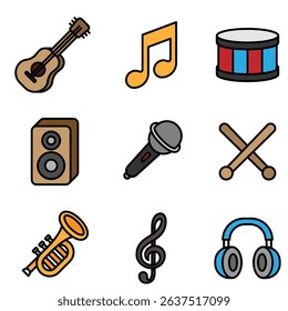 Vector illustration of Musical Instrument theme icons in solid line style