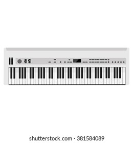 Vector illustration of musical instrument white synthesizer. Piano keys