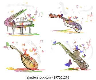 Vector illustration of musical instruments in abstract style 