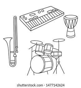 Vector illustration musical instruments. All tools are made in outline.