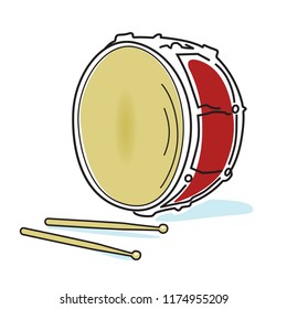 Vector illustration of musical instruments, drum and sticks for orchestra play, festival, poster 