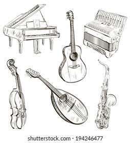 Vector illustration of musical instruments in sketch-style 