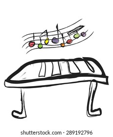 Vector illustration of musical keyboard and musical notes 