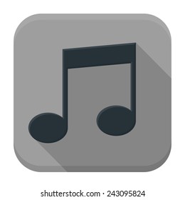 Vector illustration of musical note. Flat app square icon with long shadow.