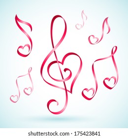 Vector illustration of musical note ribbons