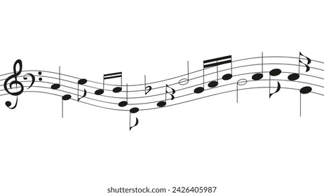 Vector Illustration of musical notes arranged on a staff against white background. Harmonious Notes.