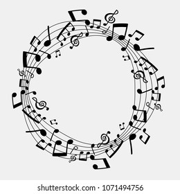 vector illustration of musical notes, black and white color