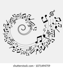 vector illustration of musical notes, black and white color