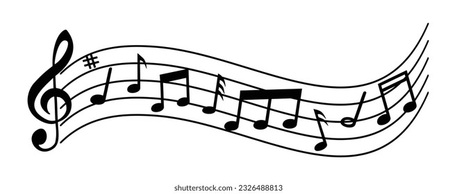 Vector illustration of musical notes dancing on the pentagram.
