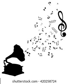 vector illustration of musical notes gramophone