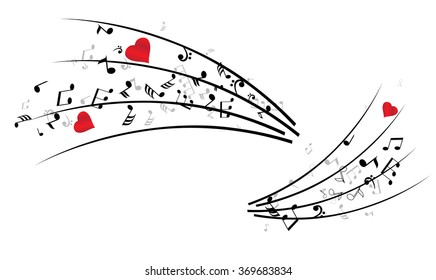 vector illustration of musical notes with hearts