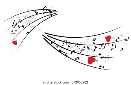 vector illustration of musical notes with hearts
