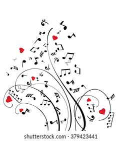 vector illustration of musical notes with hearts