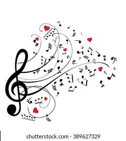 vector illustration of musical notes with hearts