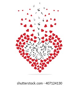 vector illustration of musical notes and hearts