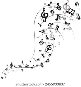 vector illustration with musical notes sheet swirl