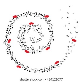 vector illustration of musical notes swirl background