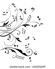 vector illustration of musical notes swirls.