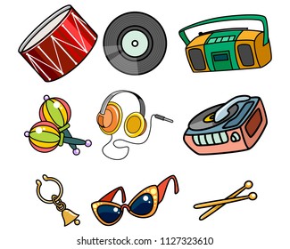 Vector illustration of musical objects on white background
