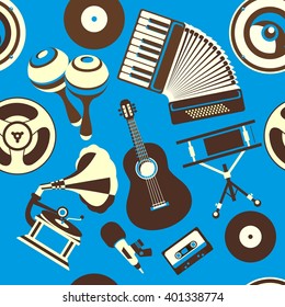 vector illustration musical theme of jazz and blues musical instruments seamless pattern