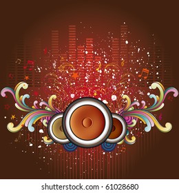 vector illustration of musical theme with loudspeakers