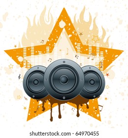 vector illustration of musical theme with loudspeakers