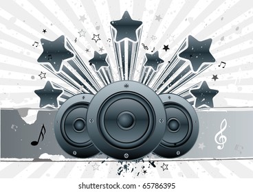 vector illustration of musical theme with loudspeakers