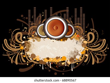 vector illustration of musical theme with loudspeakers