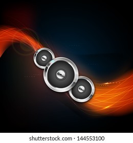 Ilustración vectorial para el tema musical con altavoces en el fondo de la ola, puede ser utilizada como banner o volante en disco y fiesta .