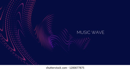 Vector illustration of musical wave in the form of dynamic lines on dark background