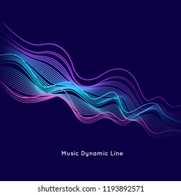 Vector illustration with musical waves from points. Modern design with dynamic elements on dark background.