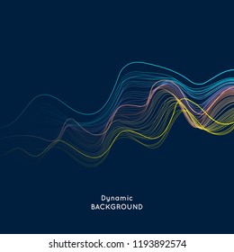 Vector illustration with musical waves from points. Modern design with dynamic elements on dark background.