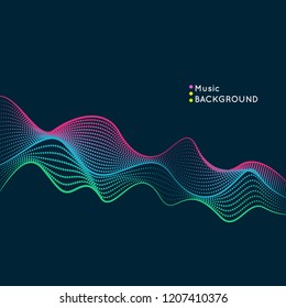 Vector illustration with musical waves from points and lines. Modern design with dynamic elements. Abstract background