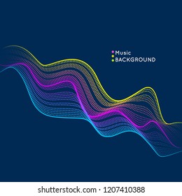 Vector illustration with musical waves from points and lines. Modern design with dynamic elements. Abstract background