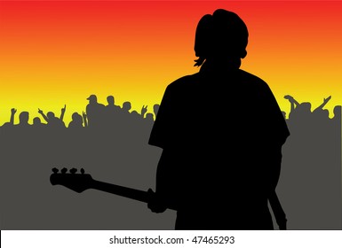 Vector illustration of musician appears on stage