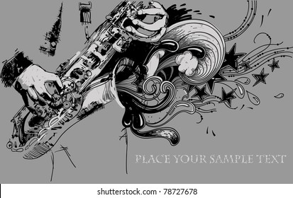 vector illustration of a musician with a saxophone and an abstract sound