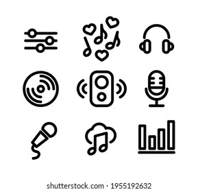 Ilustración vectorial de musik, conjunto de iconos en el diseño de contorno