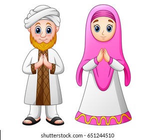Vector illustration of Muslim adult cartoon greeting