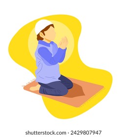 vector illustration of a Muslim boy praying very calmly