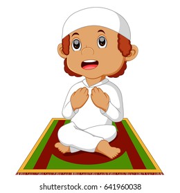 vector illustration of muslim boy praying