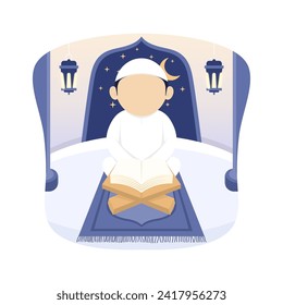 Vektorgrafik eines muslimischen Jungen, der den Koran in einer Moschee liest
