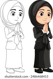 Vector illustration of Muslim children in traditional attire
