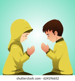 A vector illustration of Muslim Couple Praying