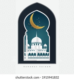 vector illustration of a Muslim feast of the holy month. Ramadan kareem is Generous Ramadan, a holy month in islamic calendar. Paper cut concept for background