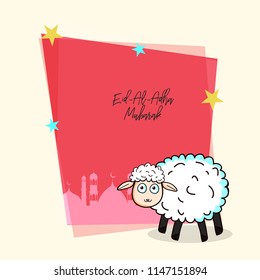 vector illustration of Muslim festival Eid- Al-Adha with sheep and frame. Festival Of Sacrifice.