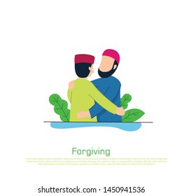 
Vector illustration of a Muslim form that apologizes to others during Islamic holidays. happy married flat vector.