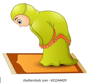 Vector illustration of Muslim girl cartoon praying