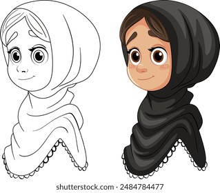 Vector illustration of a Muslim girl character
